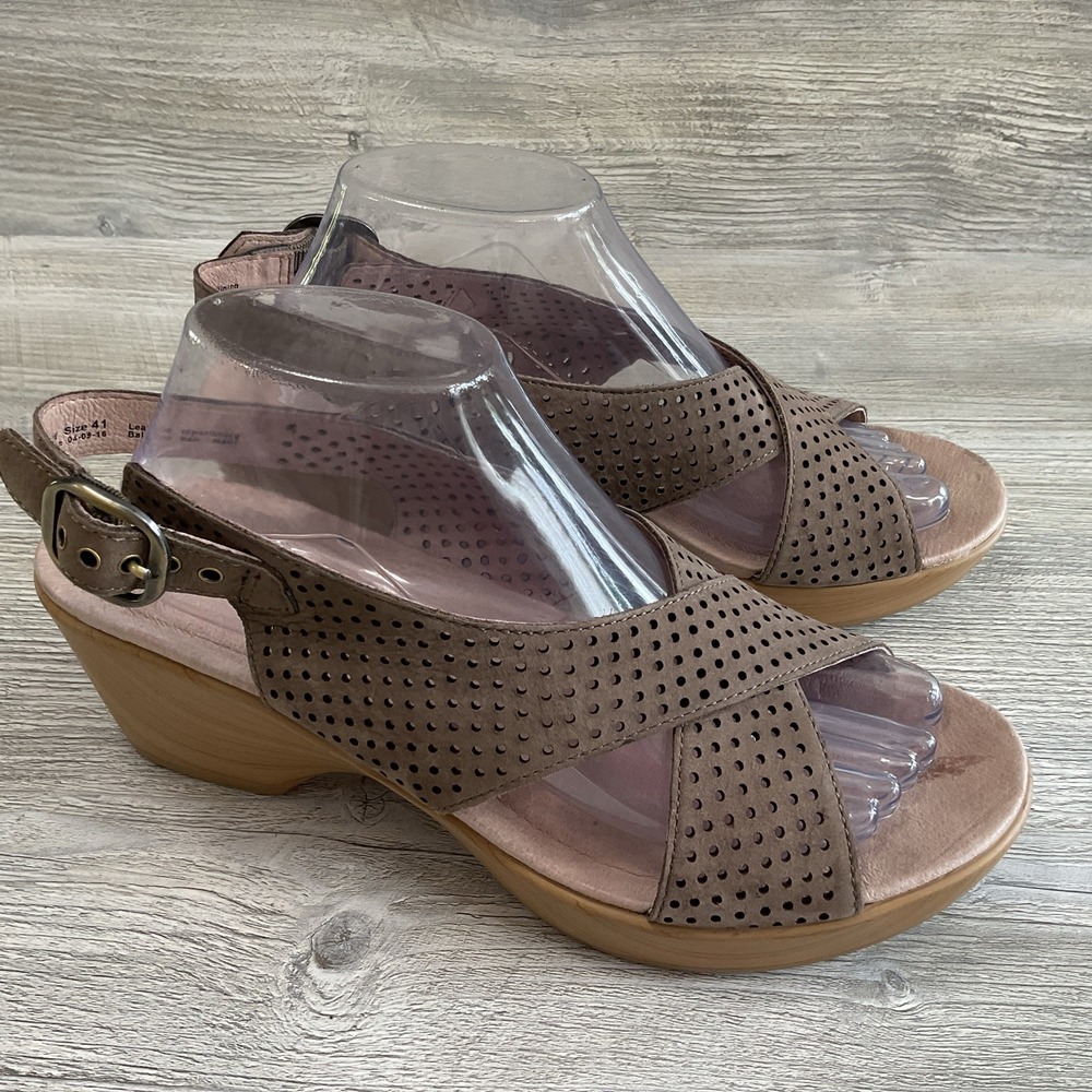 Dansko Jacinda  Perforated Nubuck Leather Wedge Sandals Womens 10.5 US 41 EU